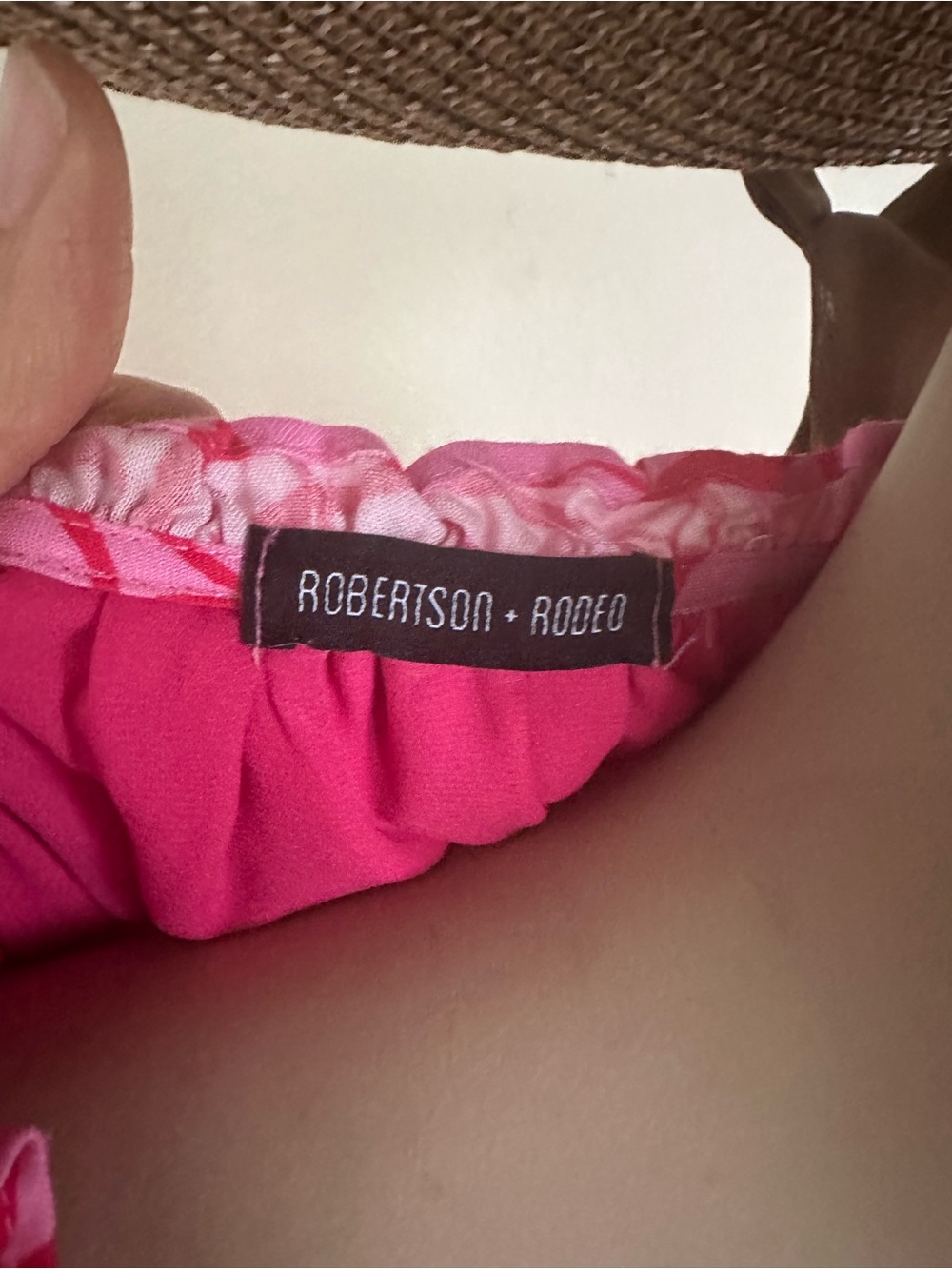 Robertson + Rodeo Pink Floral V-Neck Smocked Mini Dress Size L Boho Cap Sleeve - Picture 4 of 5